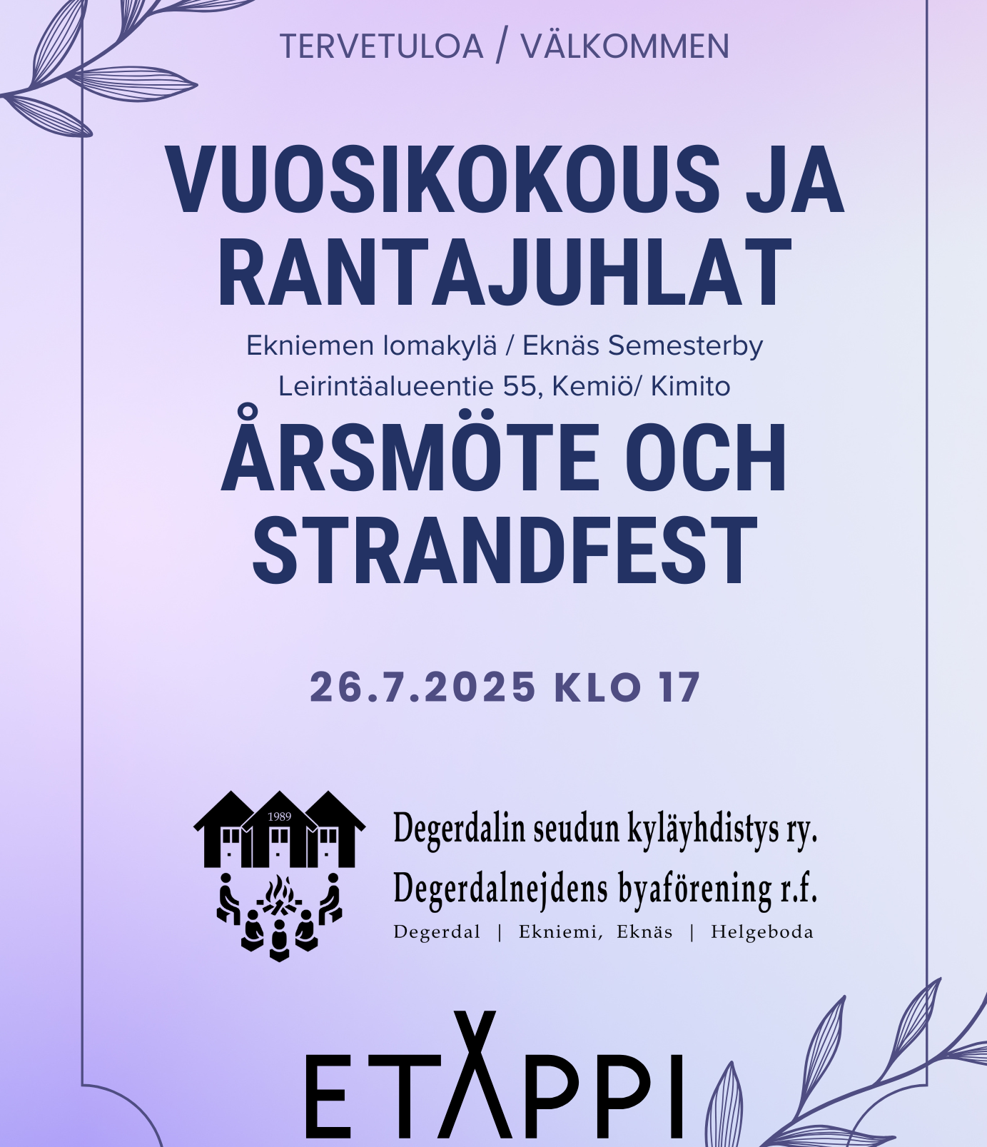 Vuosikokous ja rantajuhlat 26.7.2025